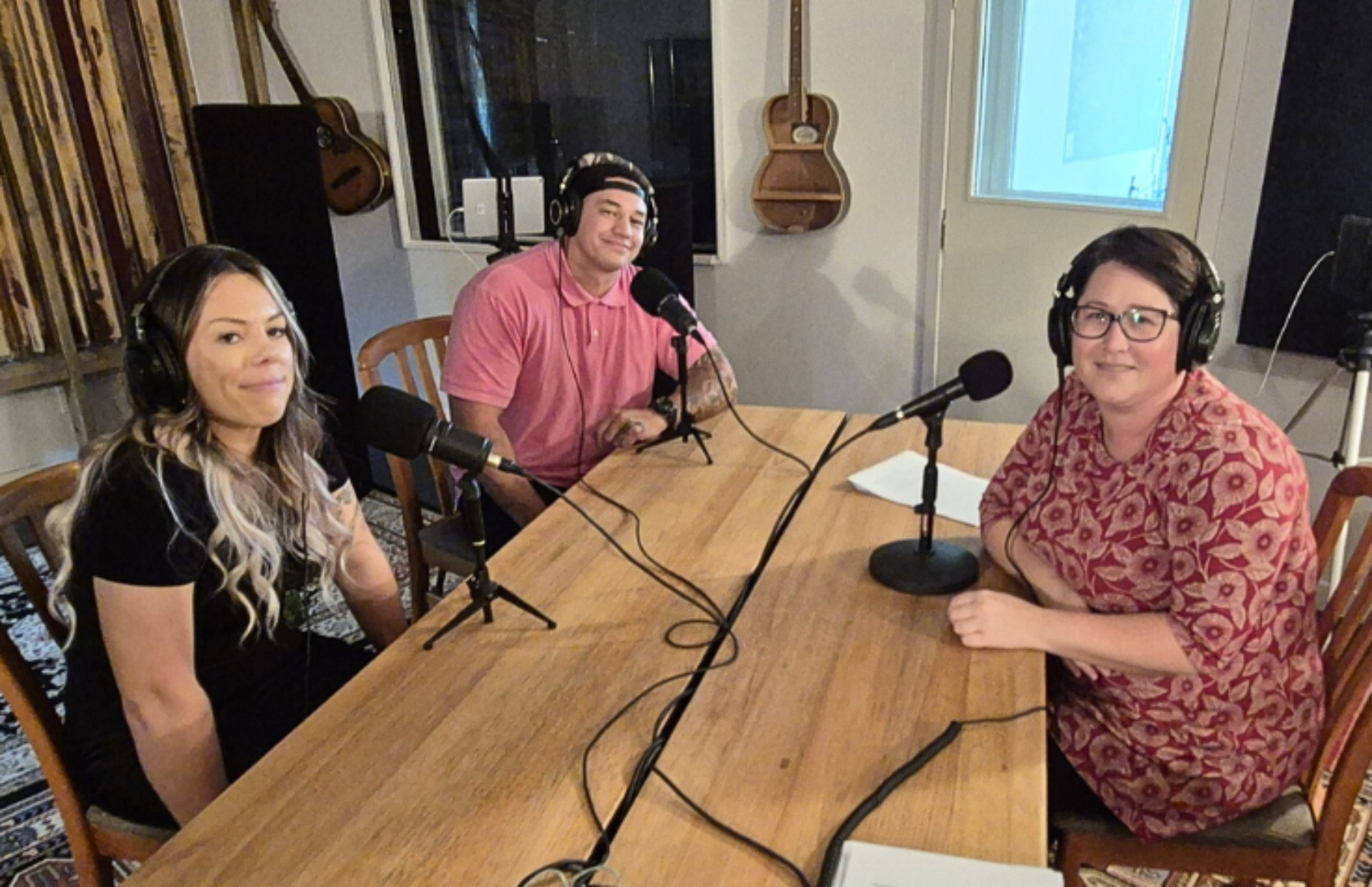 Izzy Young and James Huata in the studio with host Alexia Black